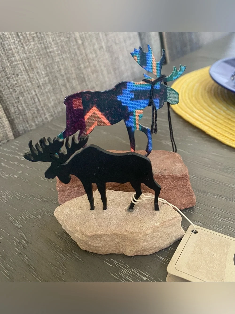 Lot Of 2 Steel Images Of Moose On Stone  Black and Multicolor